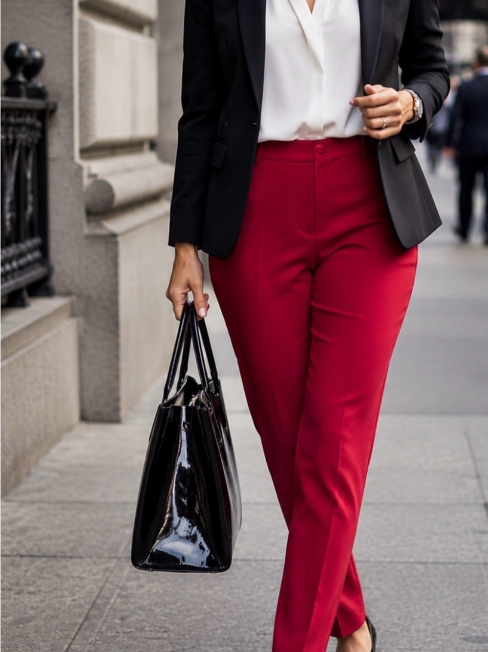 Vilagallo Crimson High-Rise Slim Trousers